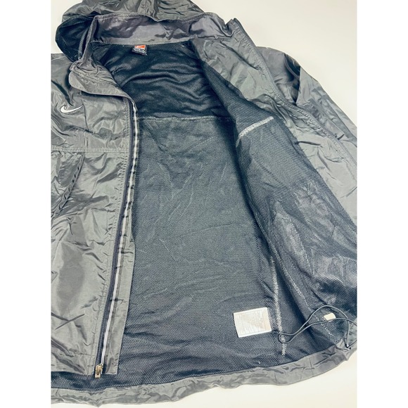 Vintage Nike Lined Rain Jacket Full Zip Gray Windbreaker Coat Hooded Mens - Picture 5 of 13